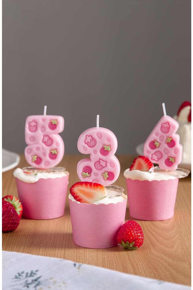 Strawberry Number 3 Candle, Alternate, color, Number 5