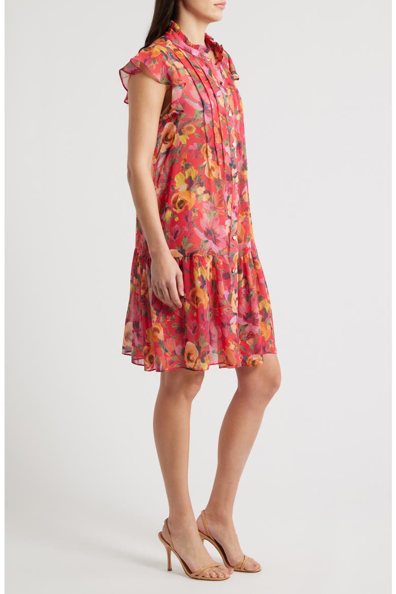 Floral Print Pleated Ruffle Hem Dress, Alternate, color, RED MULTI