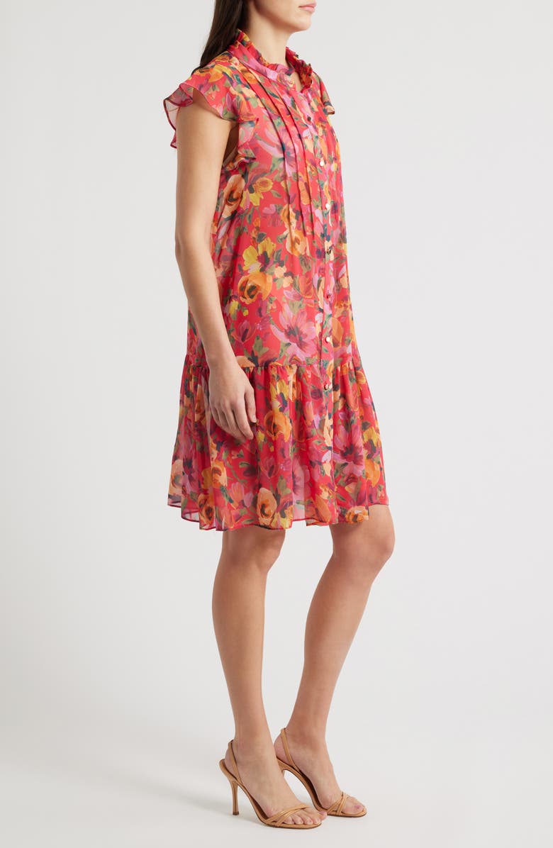 Julia Jordan Floral Print Pleated Ruffle Hem Dress, Alternate, color, Red Multi