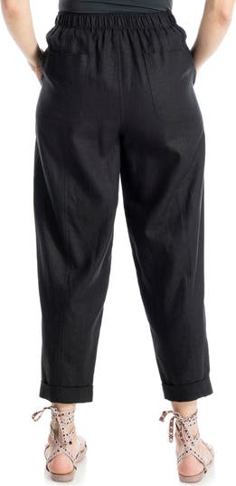 マロン MAX STUDIO Cuffed Crop Linen Blend Barrel Leg Pants