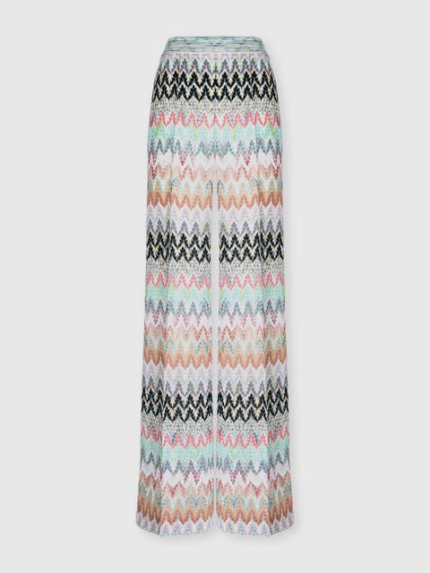 Wide-leg Trousers In Viscose And Cotton Lamé Lace Motif