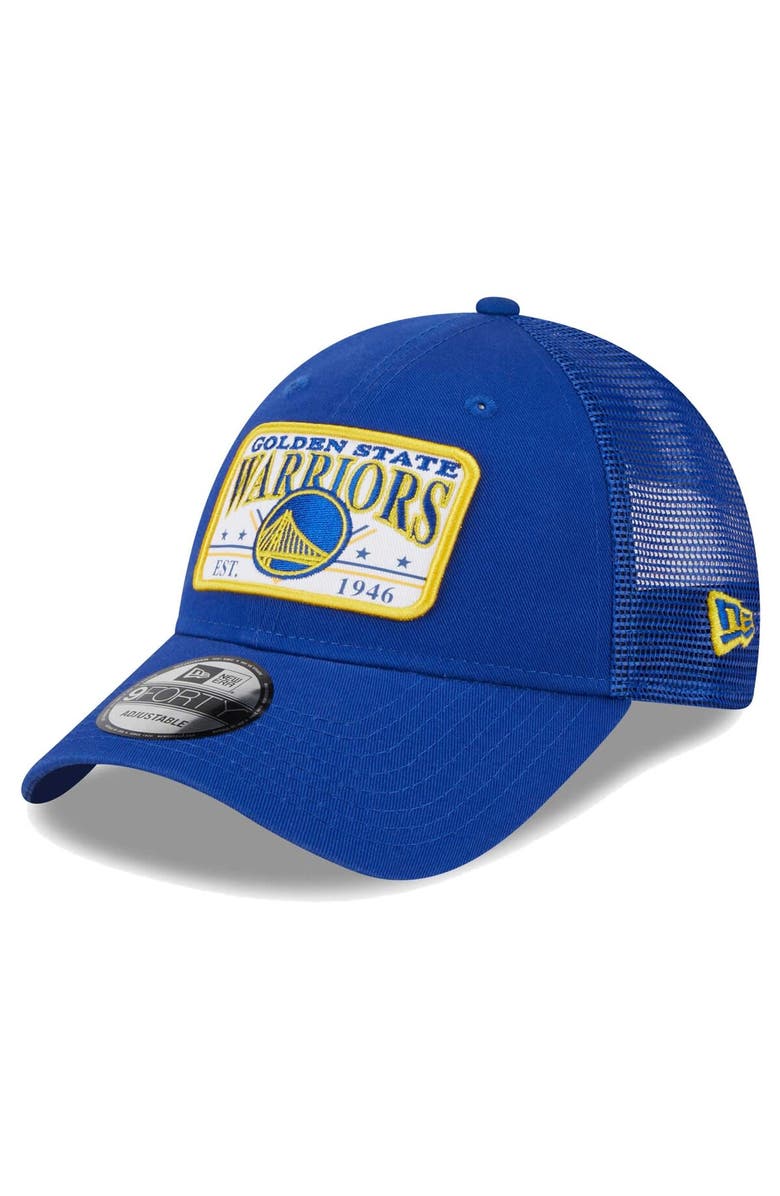 New Era Men's New Era  Royal Golden State Warriors Plate Oversized Patch Trucker 9FORTY Adjustable Hat, Main, color, Royal