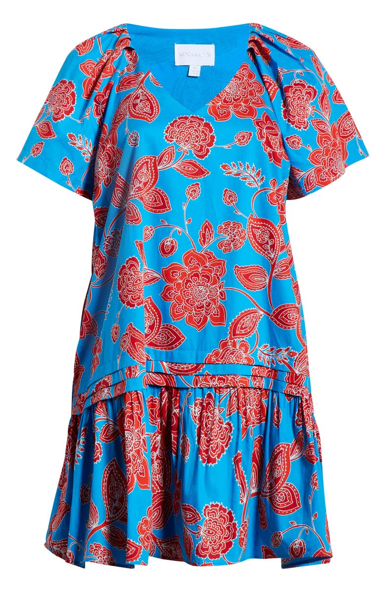 SUGARLIPS Ripon Floral Seruma Drop Waist Shift Dress, Main, color, Blue-Red-Multi