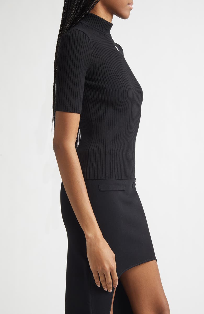 Courrèges Embroidered Logo Mock Neck Rib Sweater, Alternate, color, Black