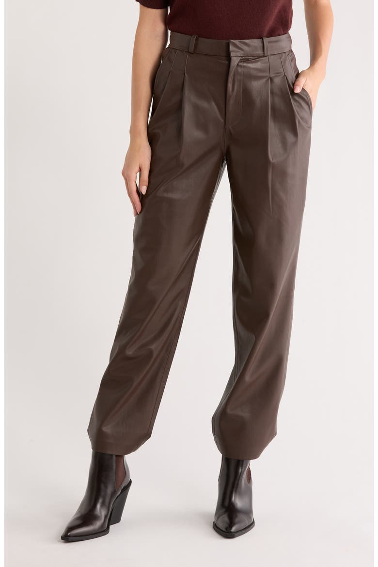 Kate Pleated Front Faux Leather Pants, Main, color, ANTIQUE BROWN