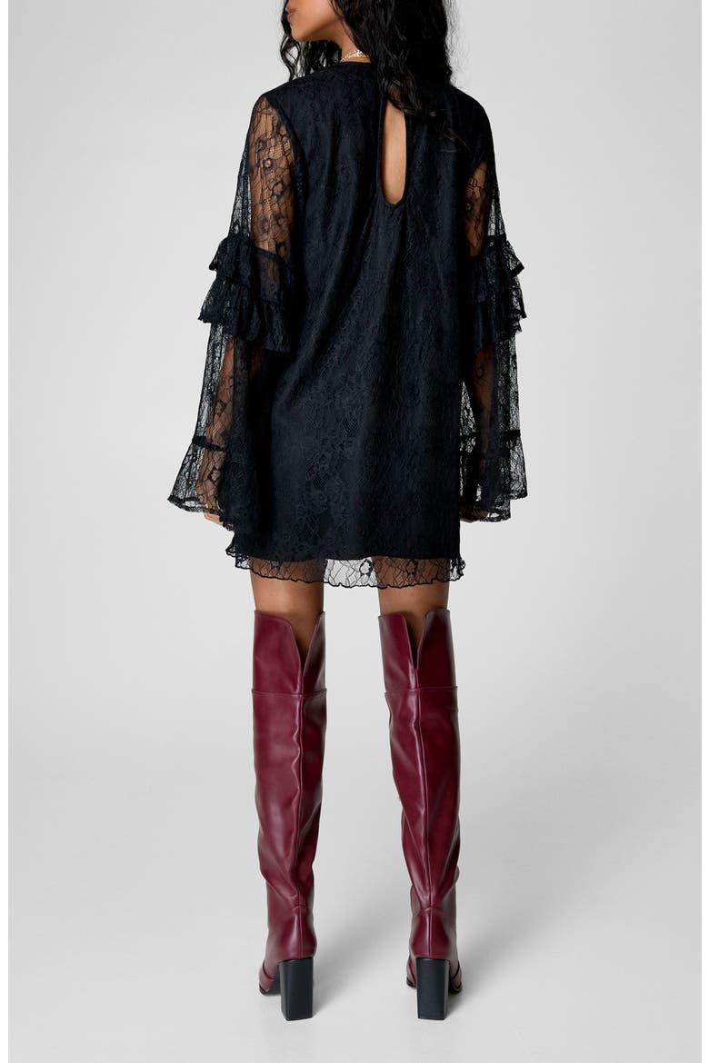 Long Sleeve Lace Minidress, Alternate, color, BLACK