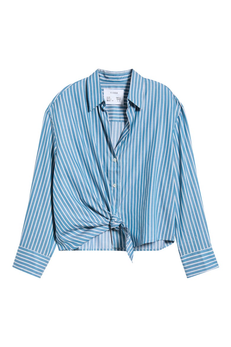 Long Sleeve Tencel Lyocell Knot Shirt, Alternate, color, PINE STRIPE