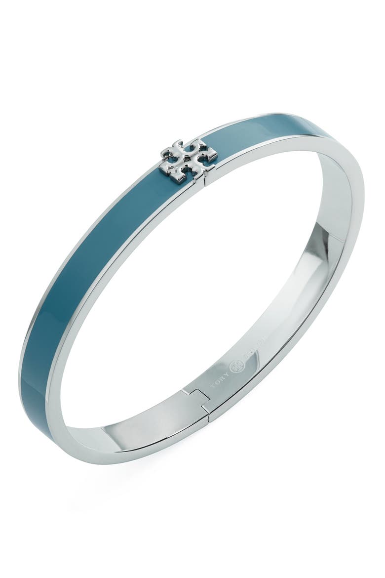 Kira Enamel Hinge Bracelet, Alternate, color, TORY SILVER / LANAI BLUE