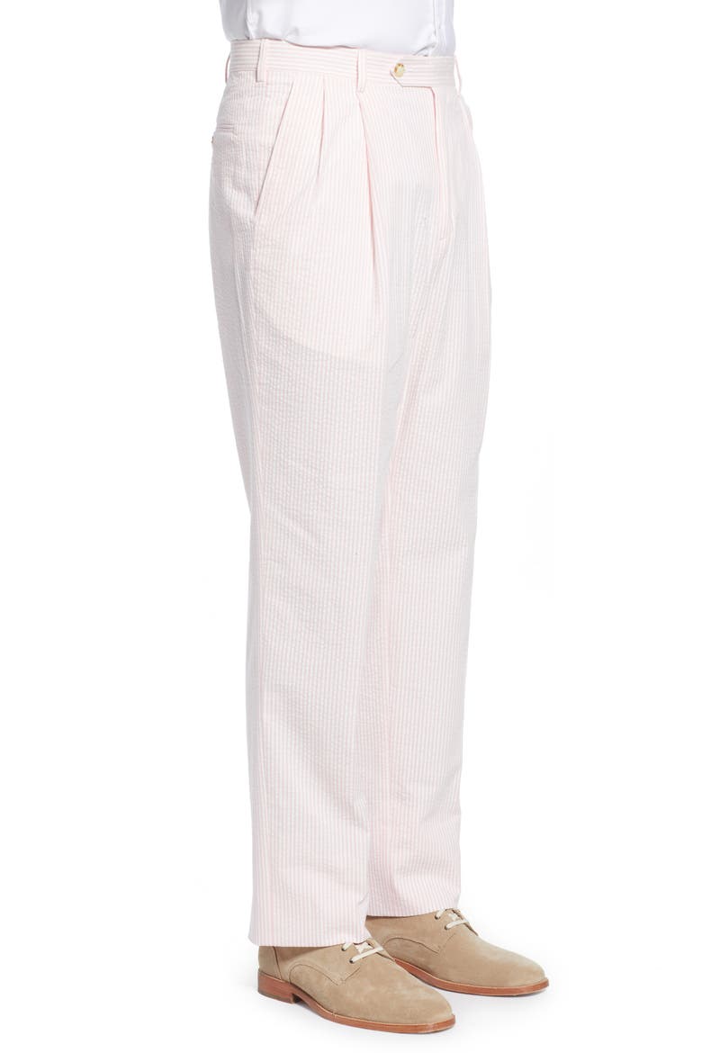 Pleated Seersucker Cotton Dress Pants, Alternate, color, PINK