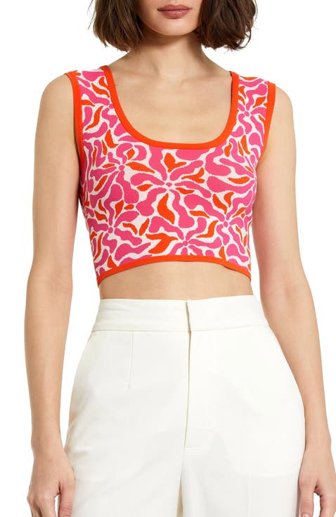 Sleeveless Floral Print Knit Cropped Tank Top