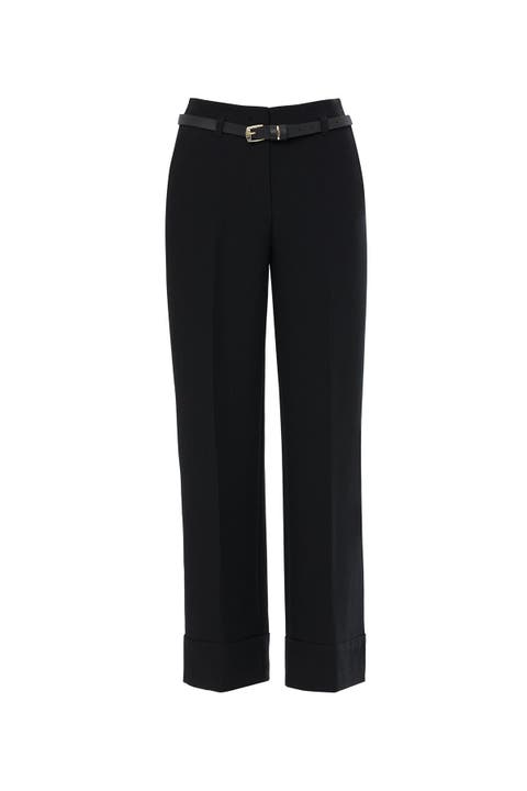 Belted Trousers with Double Hem