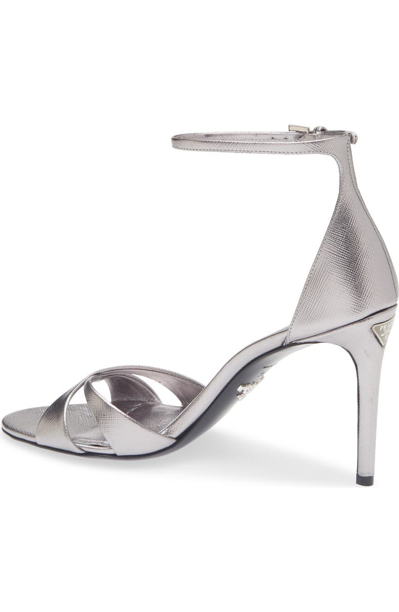 Prada Saffiano Metallic Leather Ankle Strap Sandal, Alternate, color, Cromo