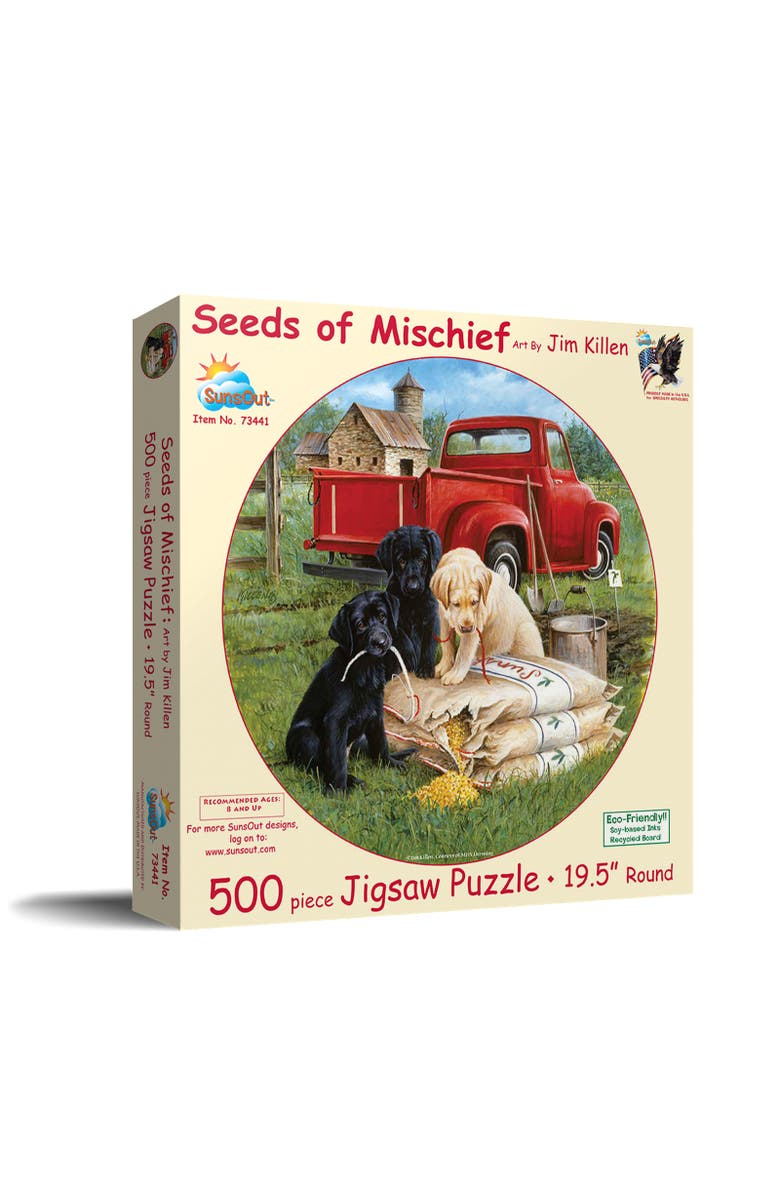 Sunsout Seeds of Mischief 500 piece Jigsaw Puzzle for Adults Round, Main, color, Multicolor