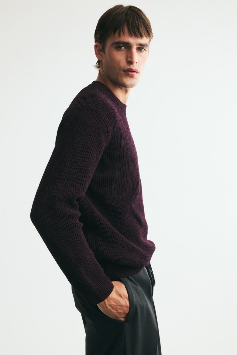 Relaxed-Fit Rib-Knit Sweater, Alternate, color, Dark purple
