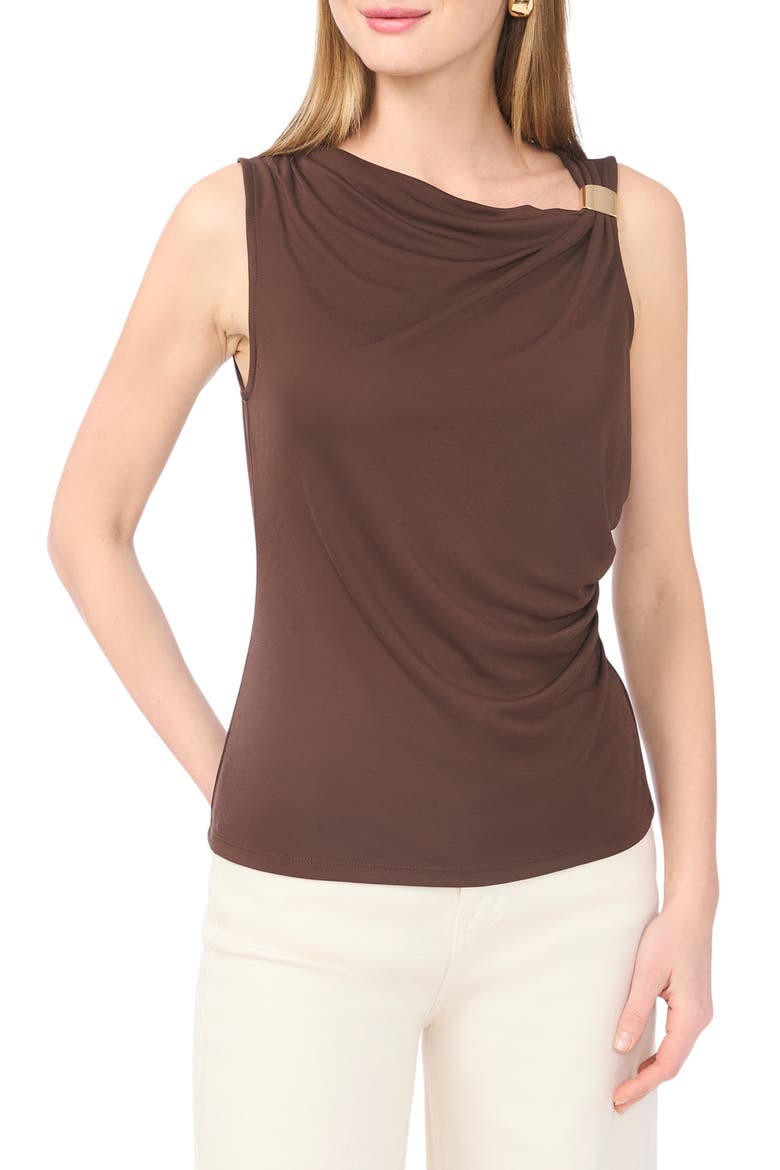 Asymmetric Neck Sleeveless Top, Main, color, SHAVED CHOCOLATE