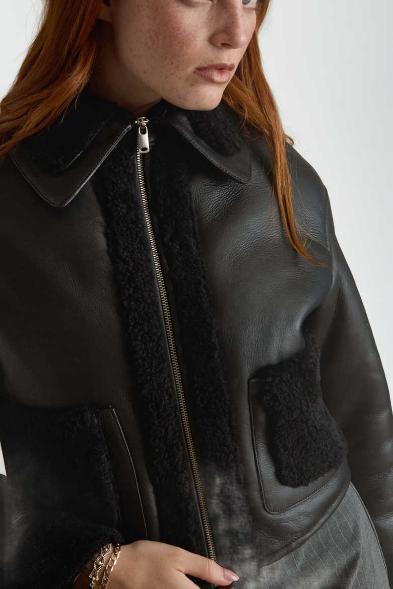 Julia Shearling Jacket, Alternate, color, Black