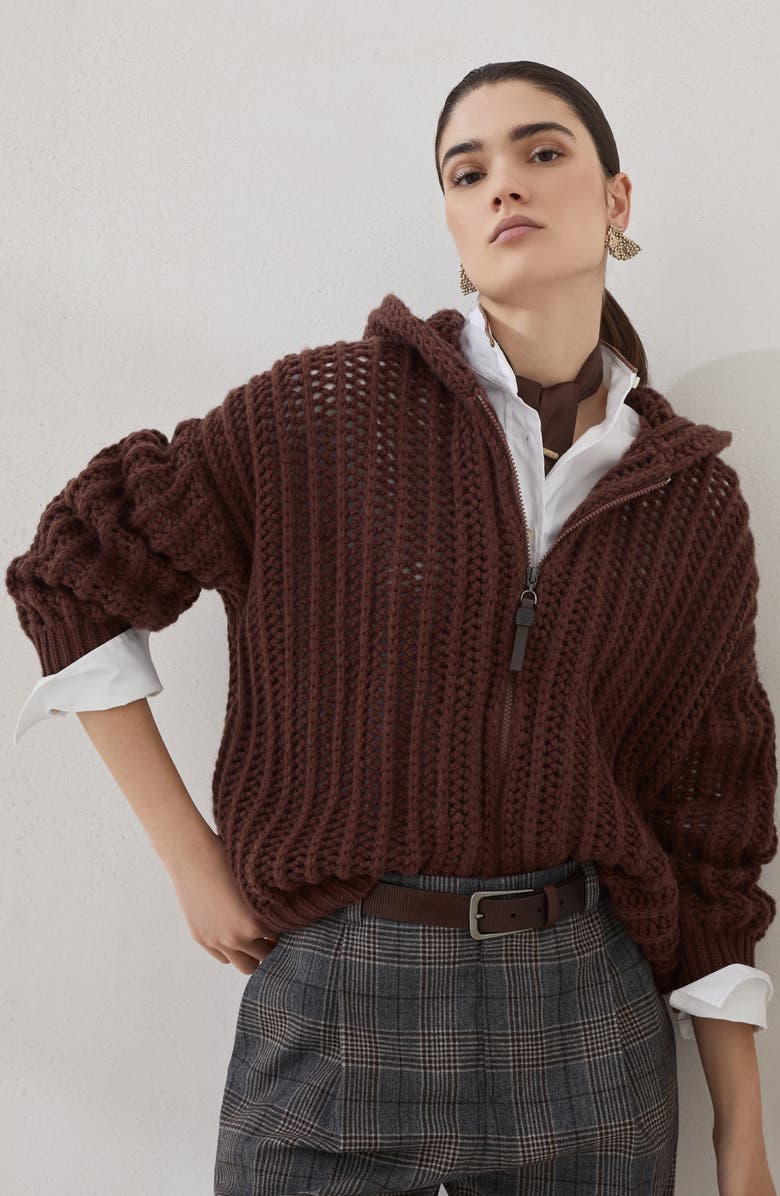 Brunello Cucinelli Prince of Wales baggy trousers, Alternate, color, Anthracite