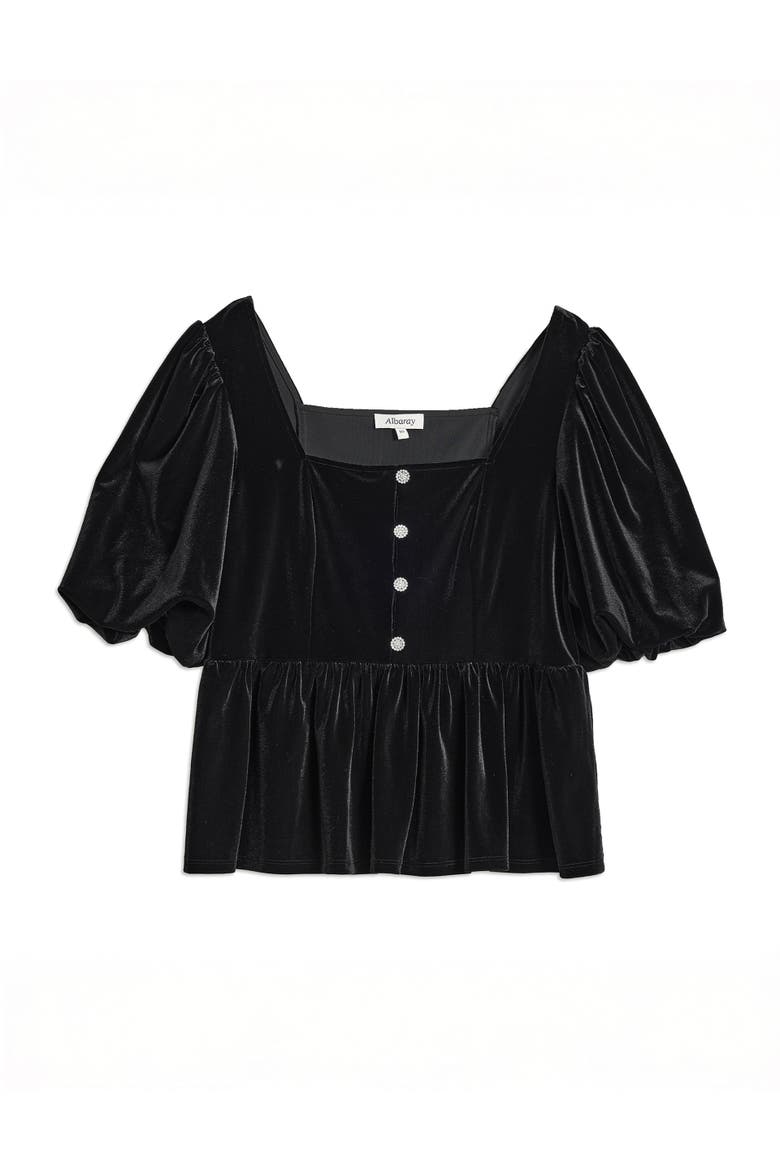 Diamonte Velvet Puff Sleeve Top, Alternate, color, Black
