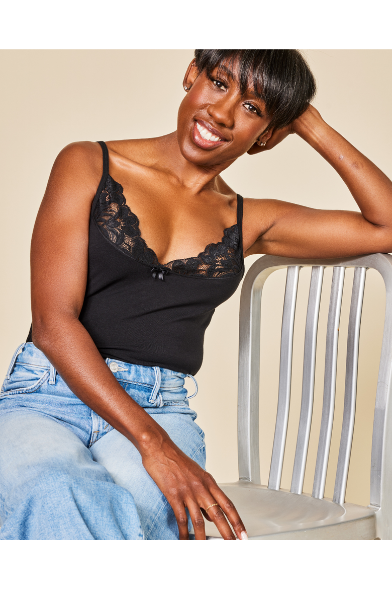 Luna Lace Cotton Cami, Alternate, color, Black