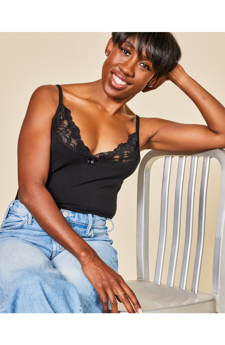 Meadow Luna Lace Cotton Cami, Alternate, color, Black