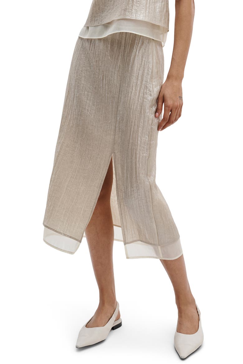 Suki Metallic Midi Skirt, Alternate, color, BEIGE