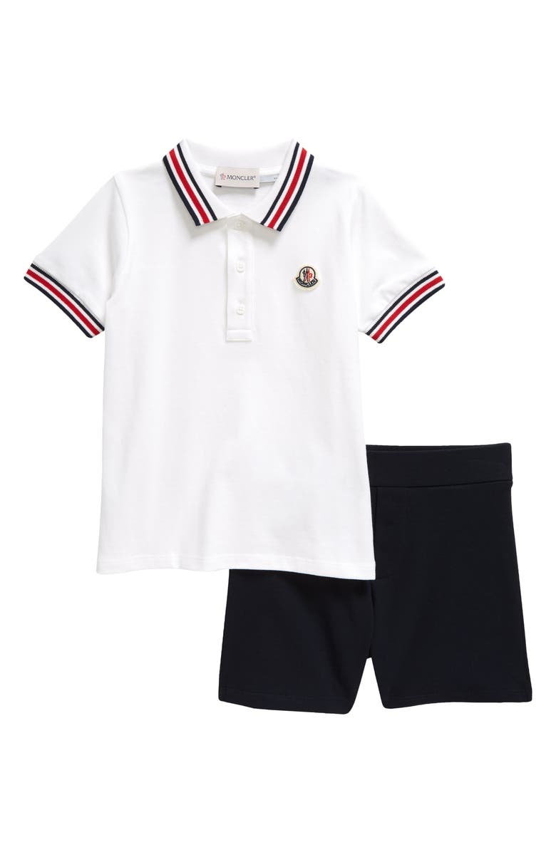 Moncler Kids' Tipped Stretch Piqué Polo & Shorts Set, Main, color, 