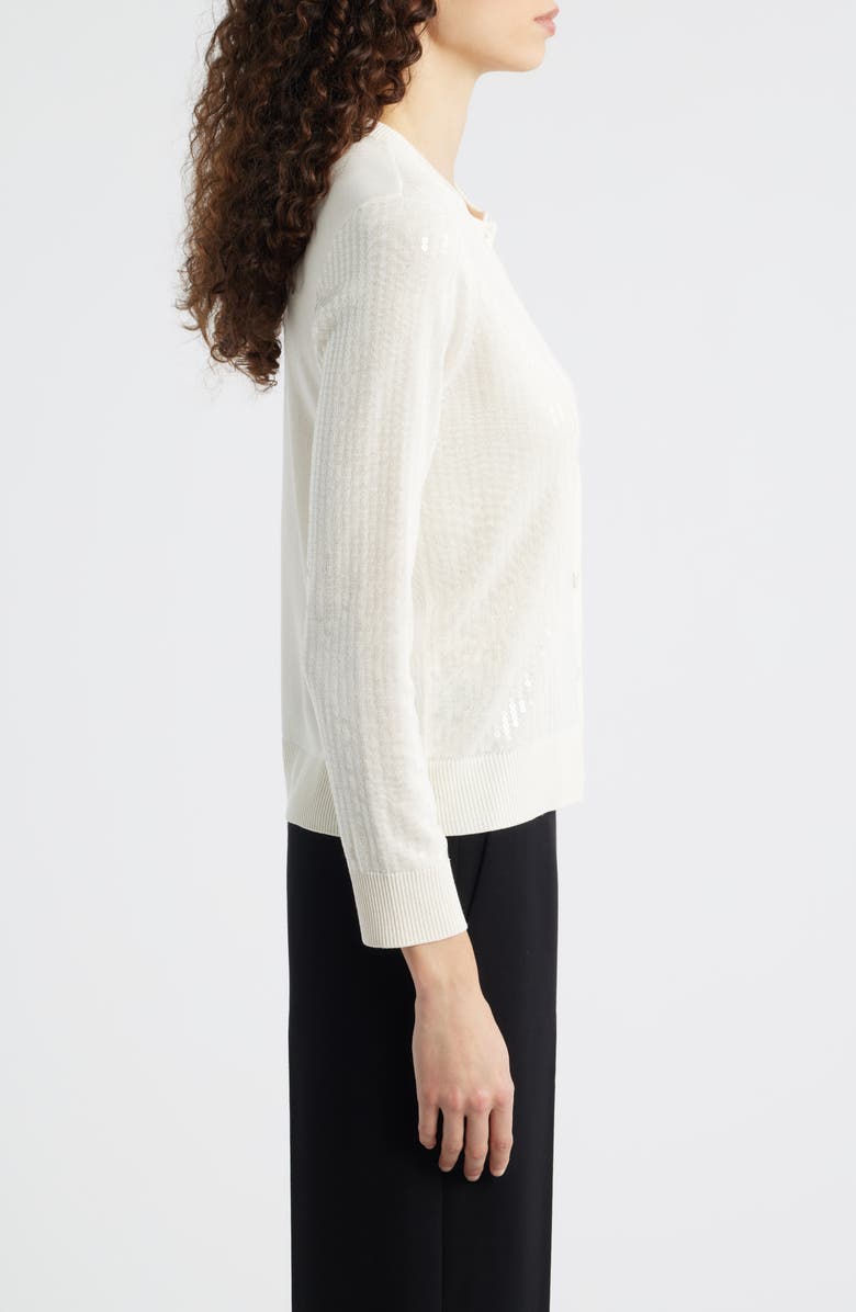 Anne Klein Clear Sequin Cardigan, Alternate, color, White Dove