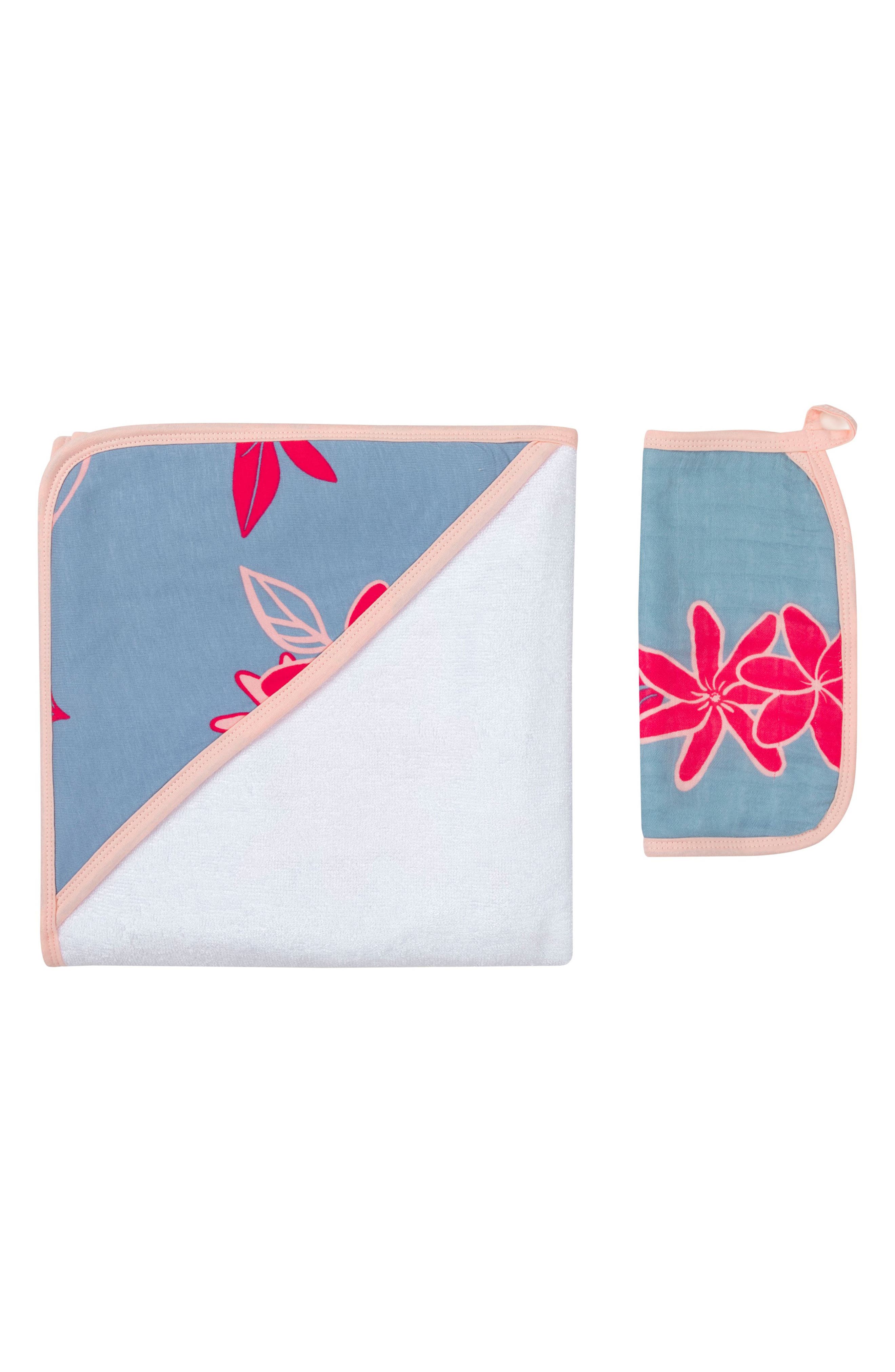 Coco Moon Tiare Breeze Hooded Towel & Washcloth Set in Pink 