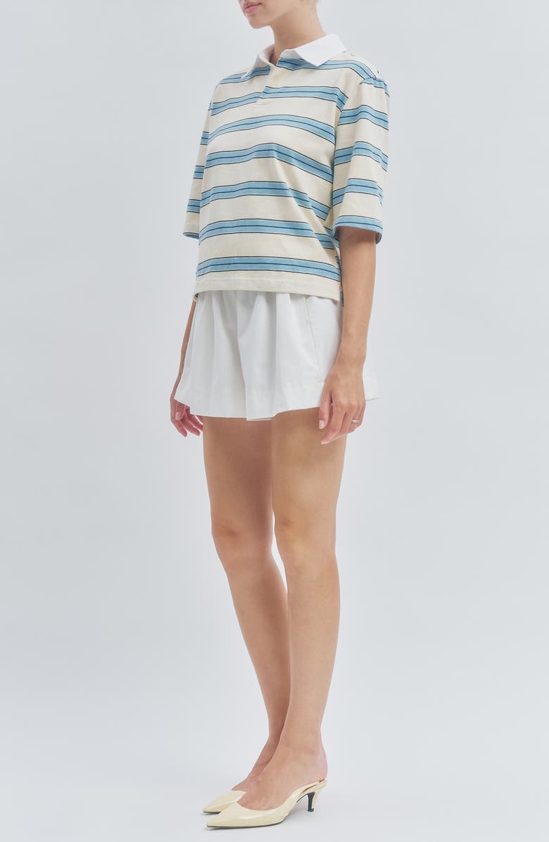 MAUDE CLUB Frankie Stripe Stretch Cotton Polo, Alternate, color, White Light Blue Stripe