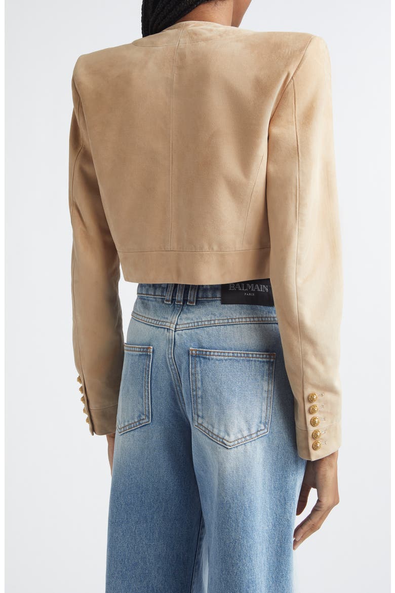 Crop Suede Spencer Jacket, Alternate, color, 8FI SAND