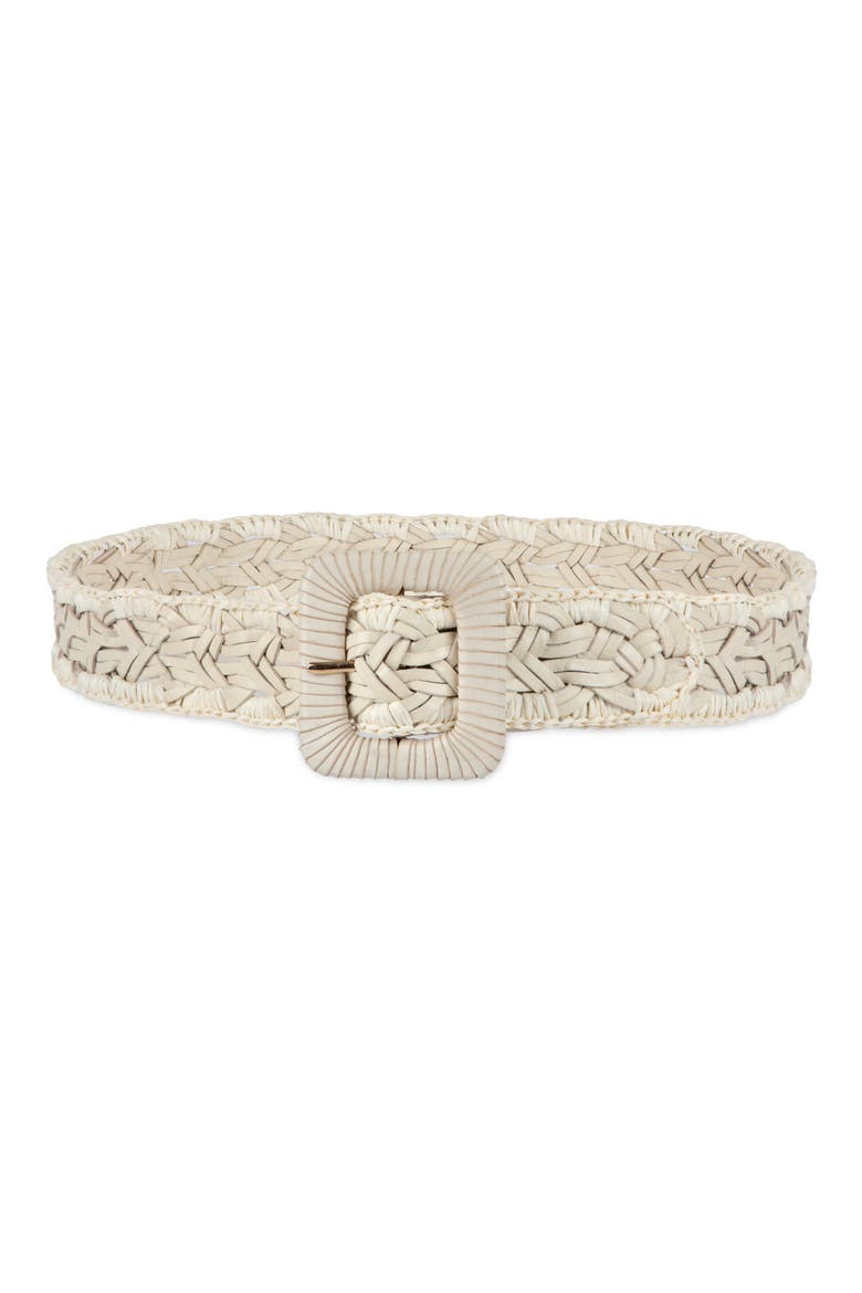 Woven Raffia & Leather Belt, Main, color, BONE
