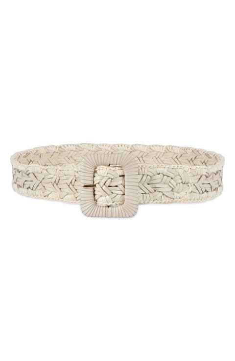 Woven Raffia & Leather Belt