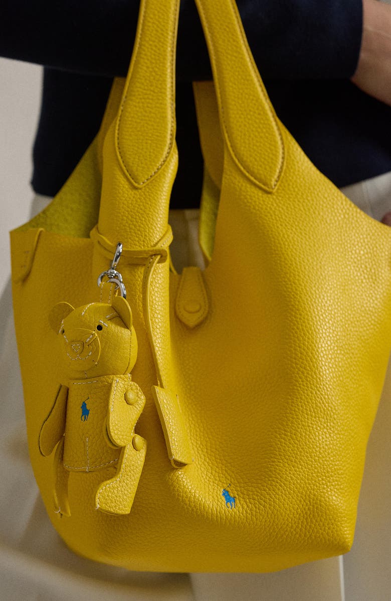 Polo Ralph Lauren Pebble Leather Polo Bear Charm, Alternate, color, Canary Yellow