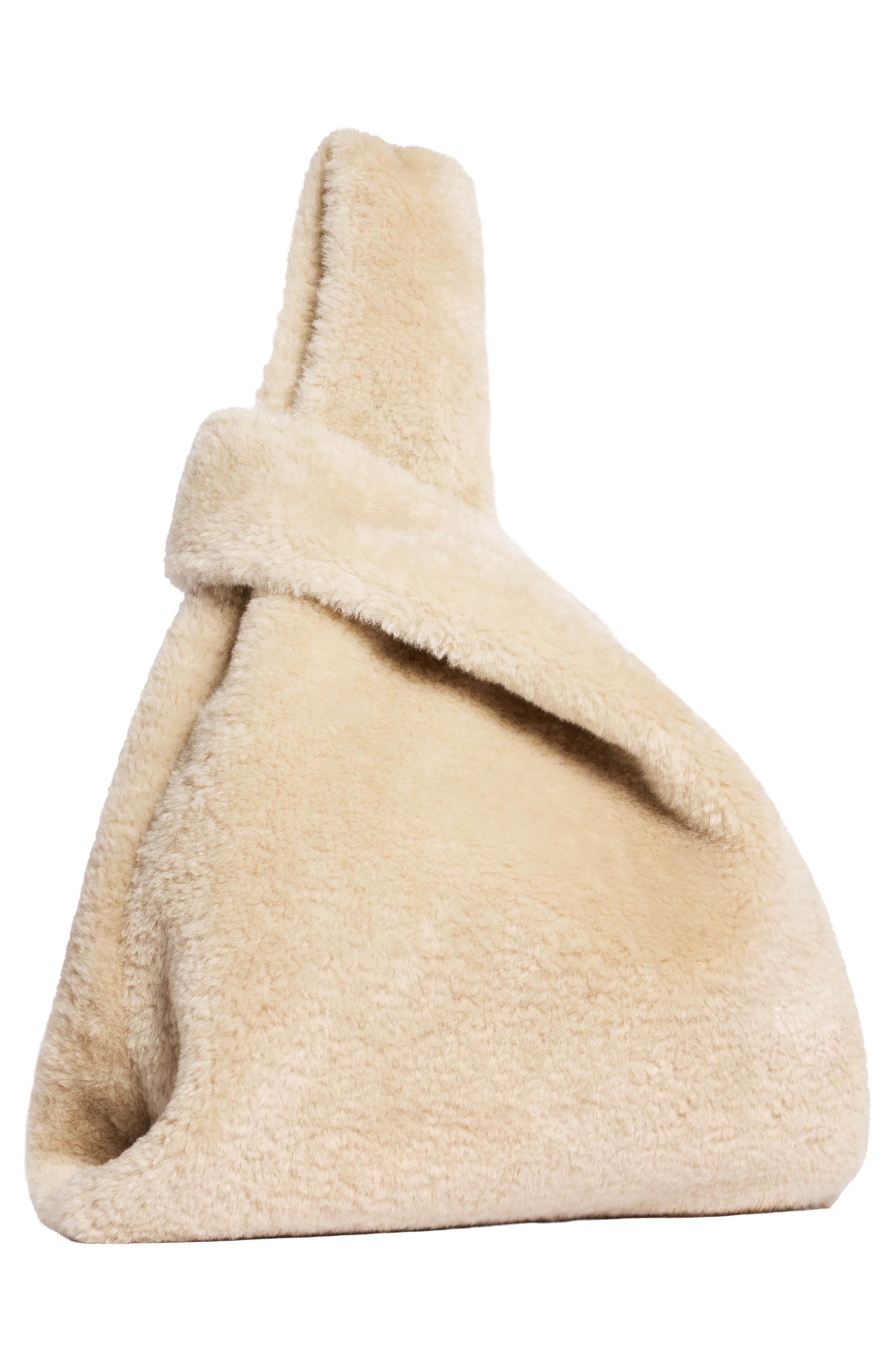 Mini Faux Fur Shopper Bag with Embellishment, Alternate, color, BLONDE/ JET