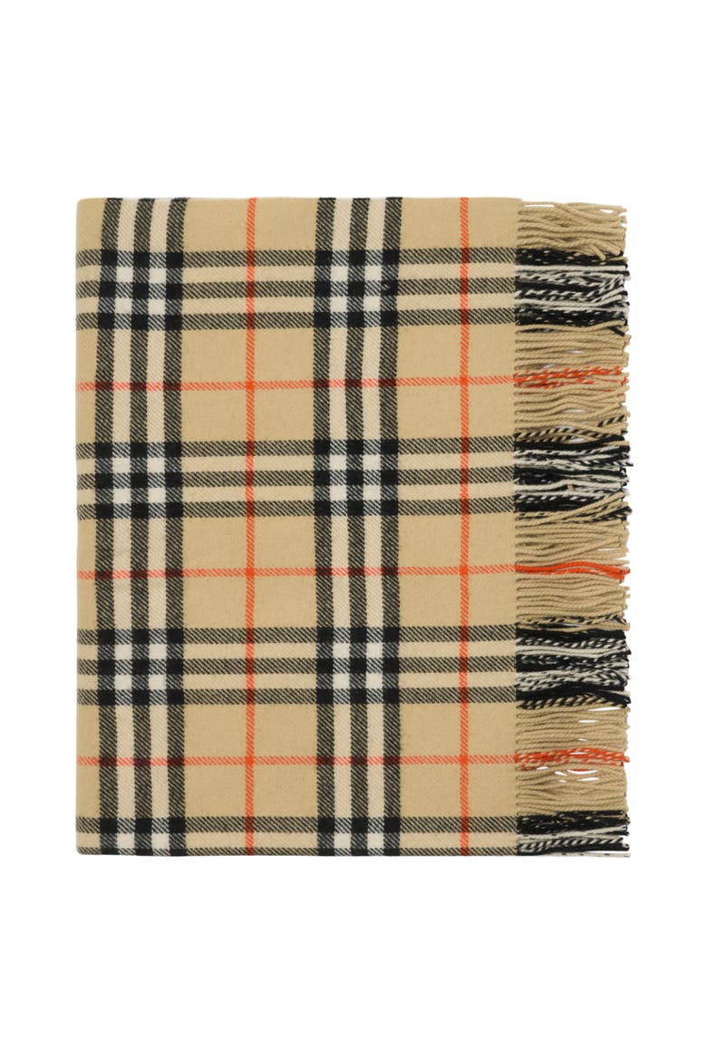 Check Wool Cashmere Blanket, Main, color, Sand beige