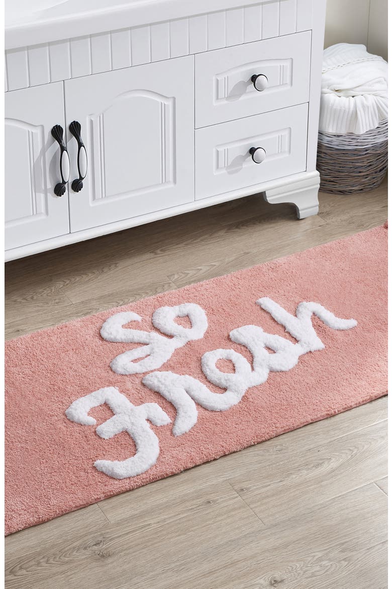 'So Fresh' Pompom Pink Bath Rug, Alternate, color, BLUSH