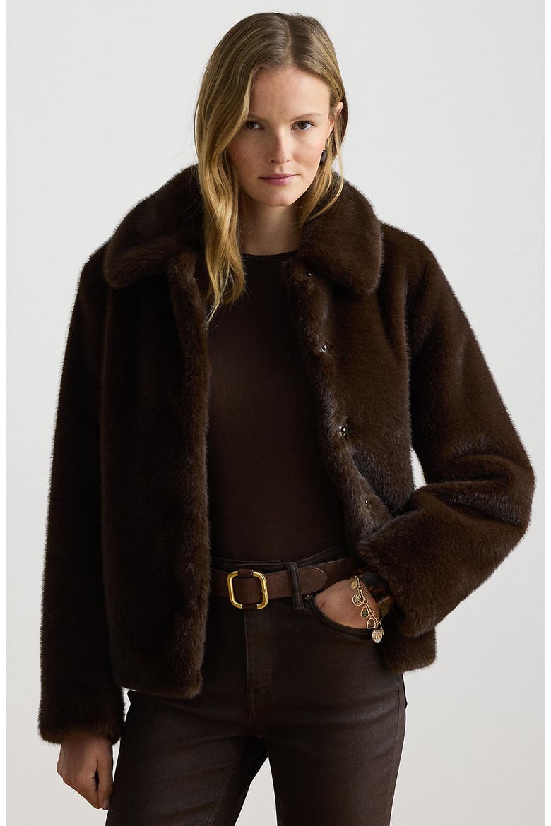Faux Fur Jacket, Alternate, color, CIRCUIT BROWN