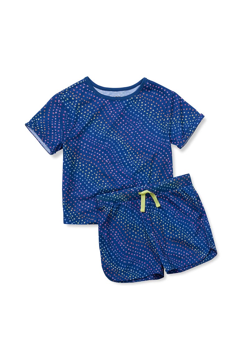Girls Short Sleeve Tee and Shorts Pajama Set, Main, color, Stargazer/Copen Blue