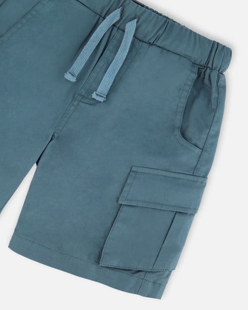 Deux Par Deux Boy's Parachute Cargo Pocket Shorts Dark Teal In Dark Teal
