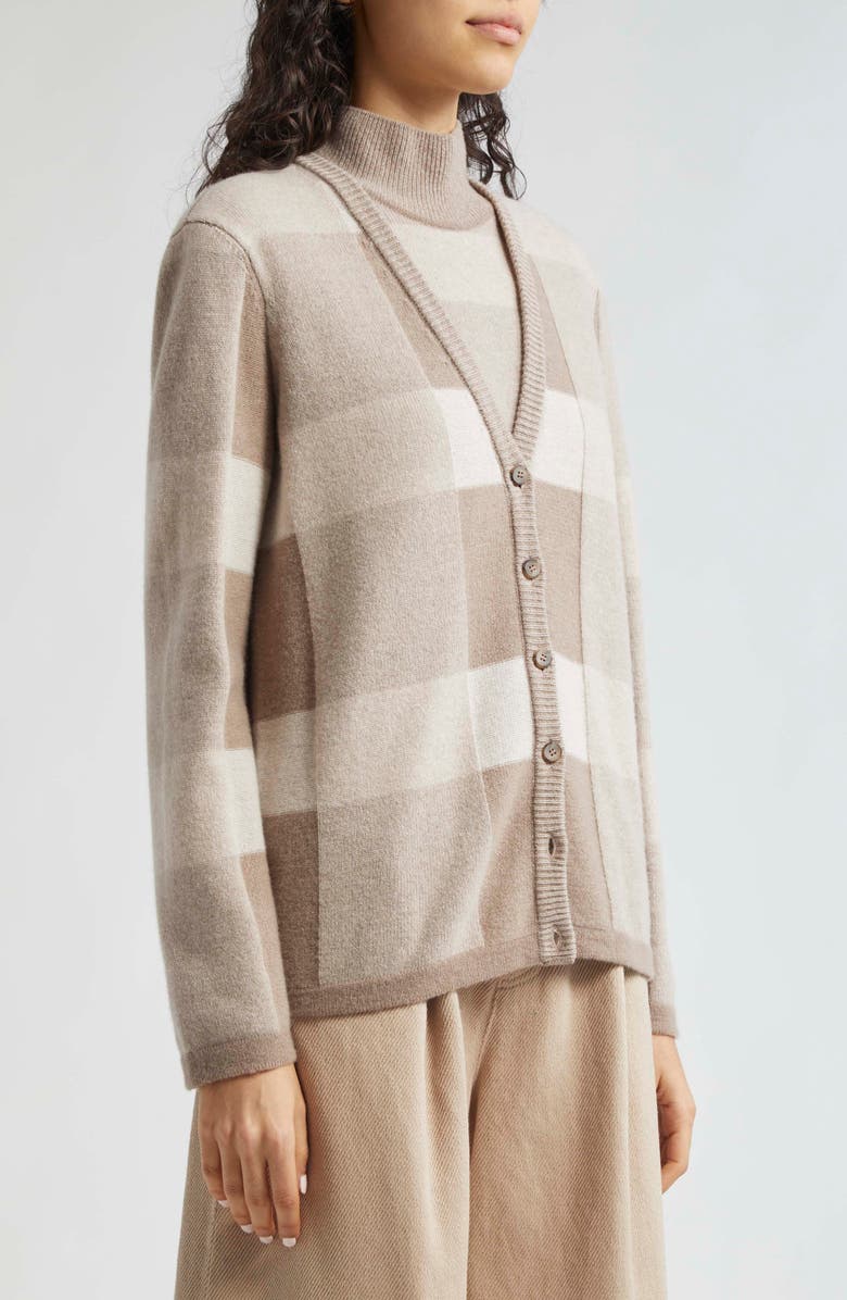 Emporio Armani Check Wool & Cashmere Cardigan, Alternate, color, Solid Medium Beige