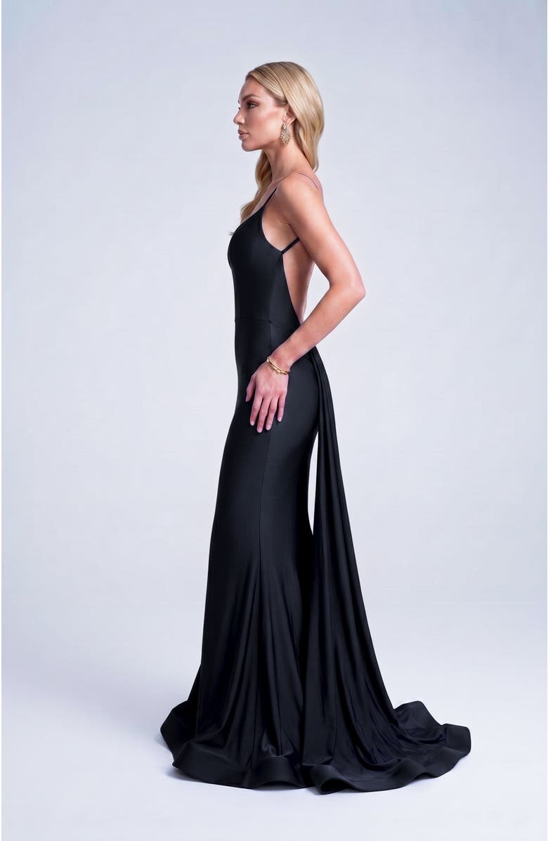Jessica Angel Open Back Pleated Sweetheart Mermaid Gown, Alternate, color, Black