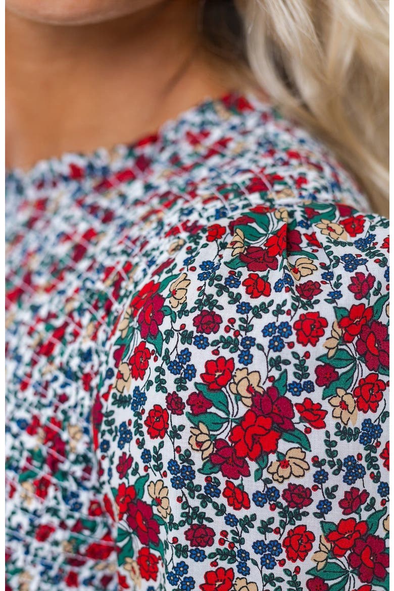 Women's Organic Smocked Ruffle Collar Dress, Alternate, color, Holiday Multi Floral