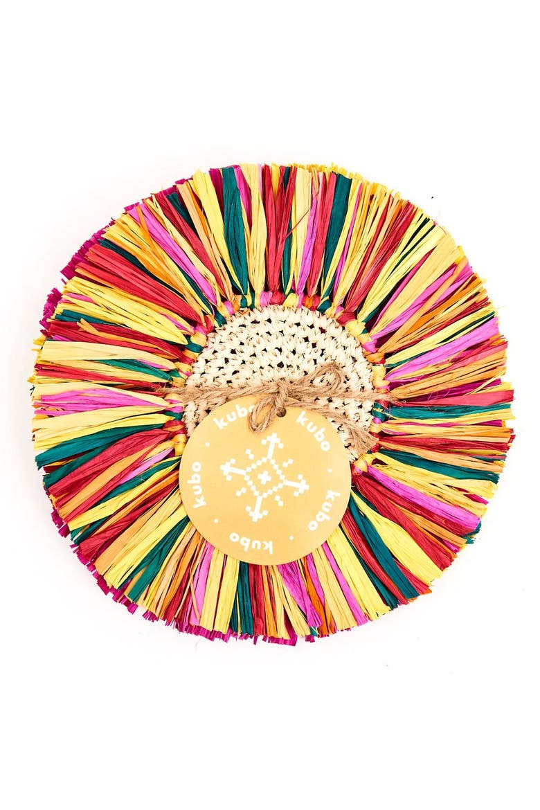 Pahiyas Woven Fringe Raffia Coasters Rainbow - Set of 4, Alternate, color, Natural