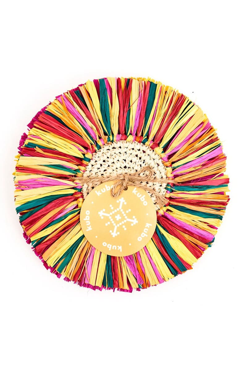 Kubo Pahiyas Woven Fringe Raffia Coasters Rainbow - Set of 4, Alternate, color, Natural