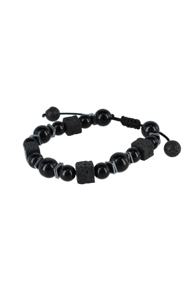 Flint Beaded Stone and Metallic Adjustable Bracelet, Main, color, Black