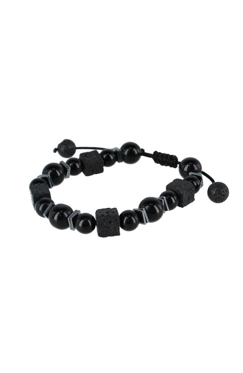 Trafalgar Flint Beaded Stone and Metallic Adjustable Bracelet, Main, color, Black