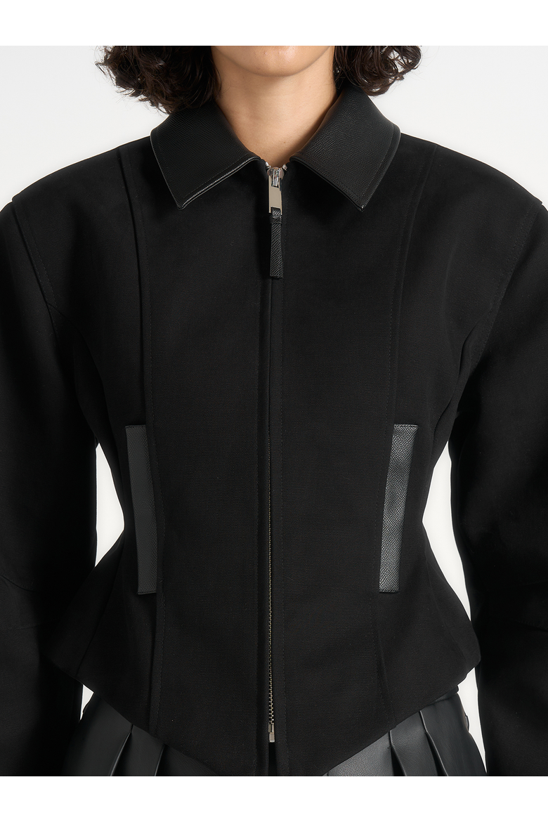 Sky Hourglass Contrast Leather Jacket, Alternate, color, Black