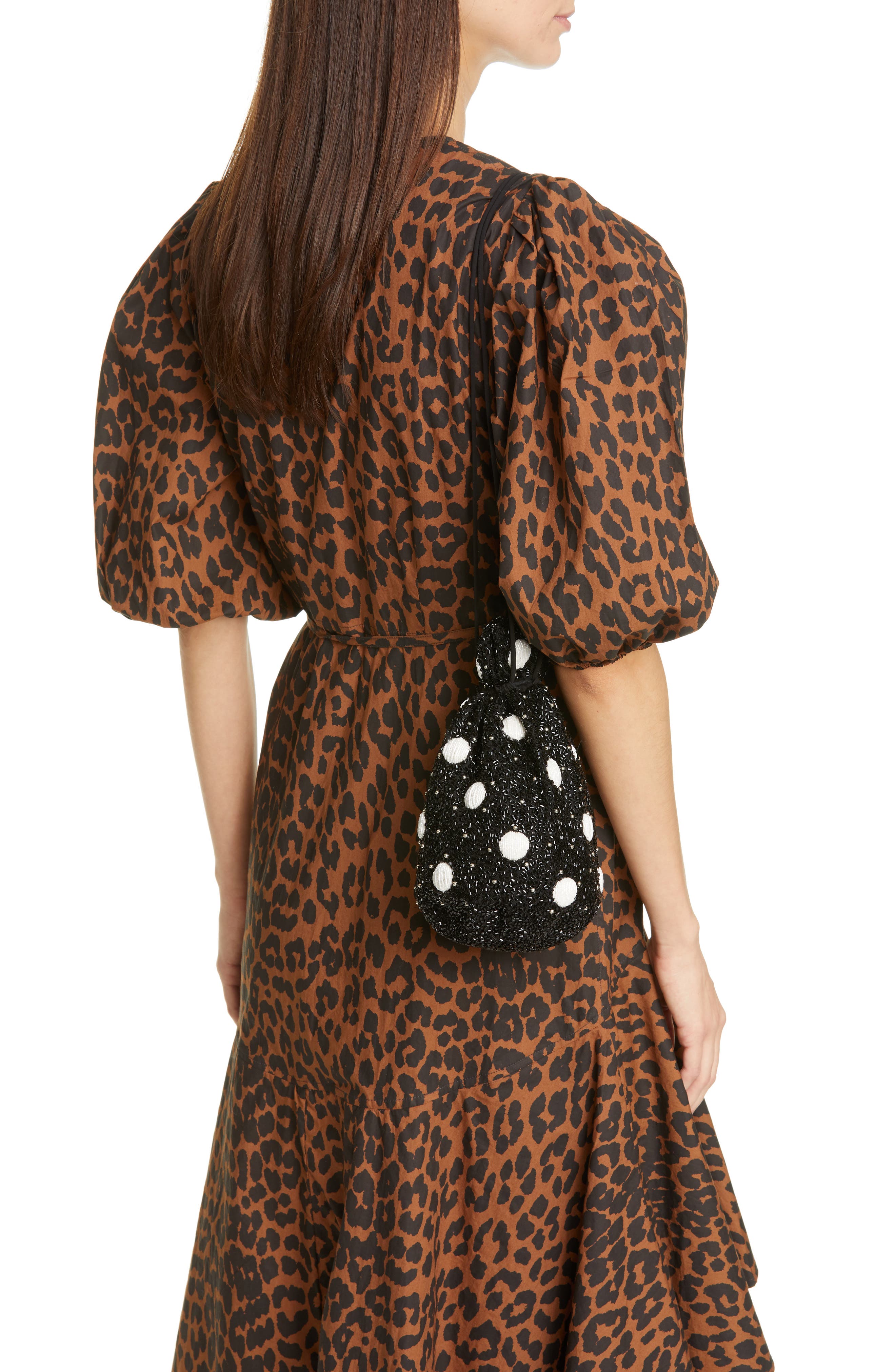 Ganni Hand Beaded Drawstring Bag, Alternate, color, 