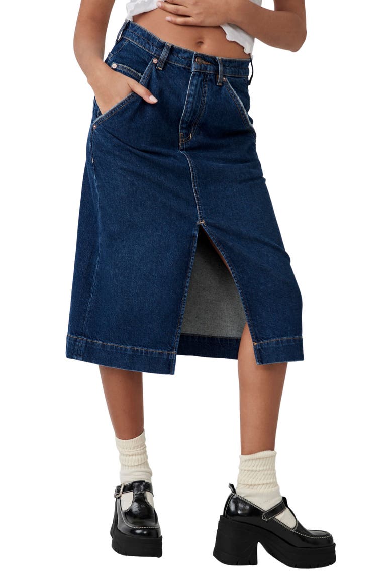 Wild Roses Denim Midi Skirt, Main, color, DARK INDIGO