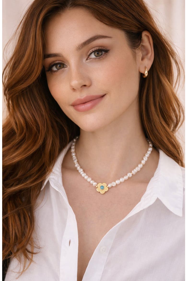 Shannon Freshwater Pearl Flower Pendant Necklace, Alternate, color, GOLD